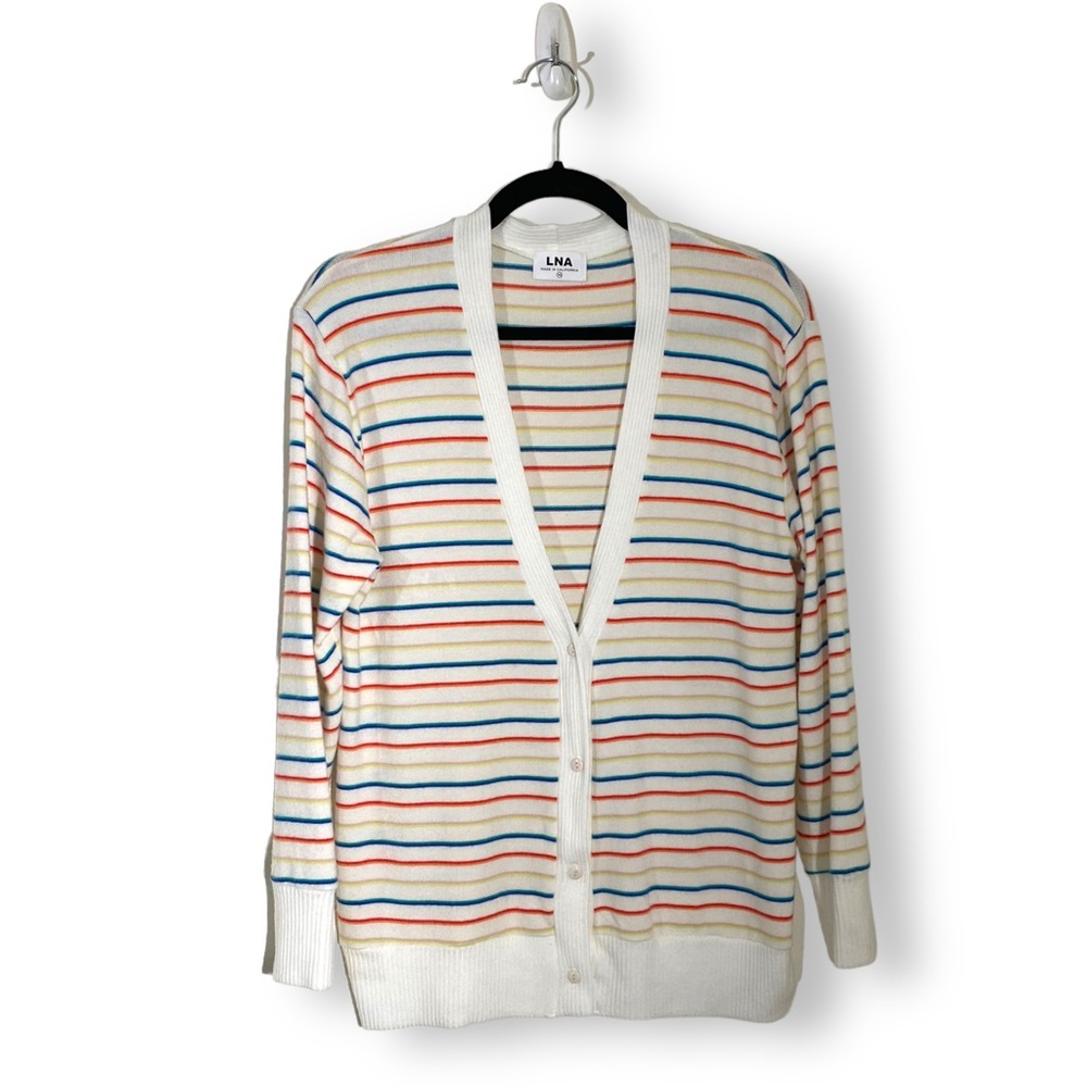 LNA Rainbow Striped Cardigan Sweater